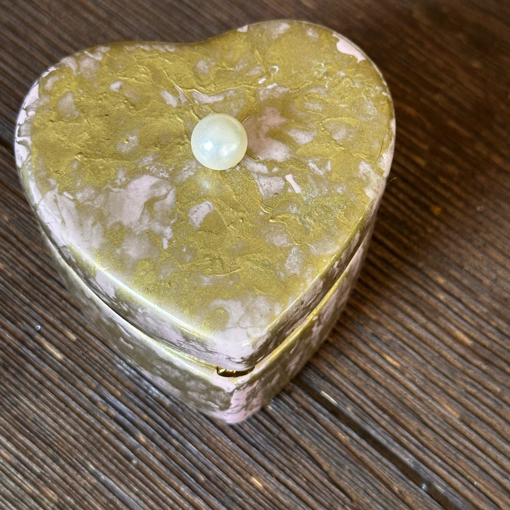 Handcrafted hand painted artisan ceramic pink gold jewelry trinket box